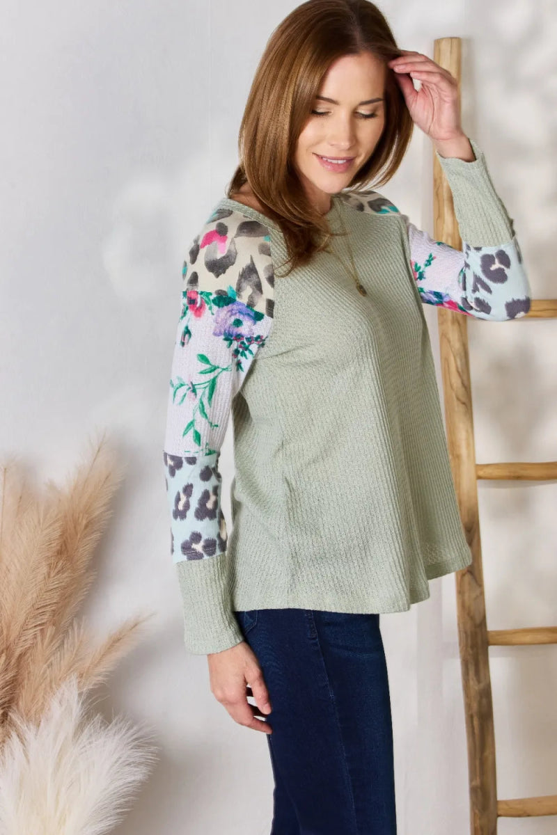 Hailey & Co Full Size Printed Round Neck Blouse for Women - Love Salve